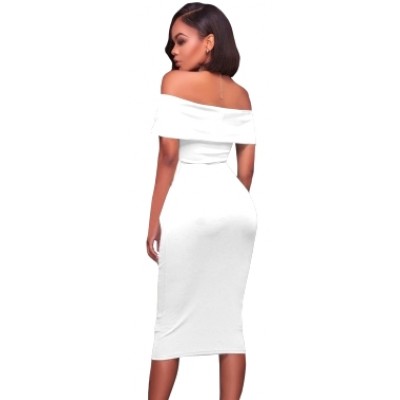 'Alana' white midi off shoulder bodycon dress